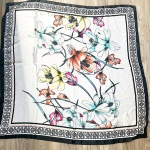 NWT Chico's Womens Floral Geometric Border Elegant Silky Square Scarf OS 41"
